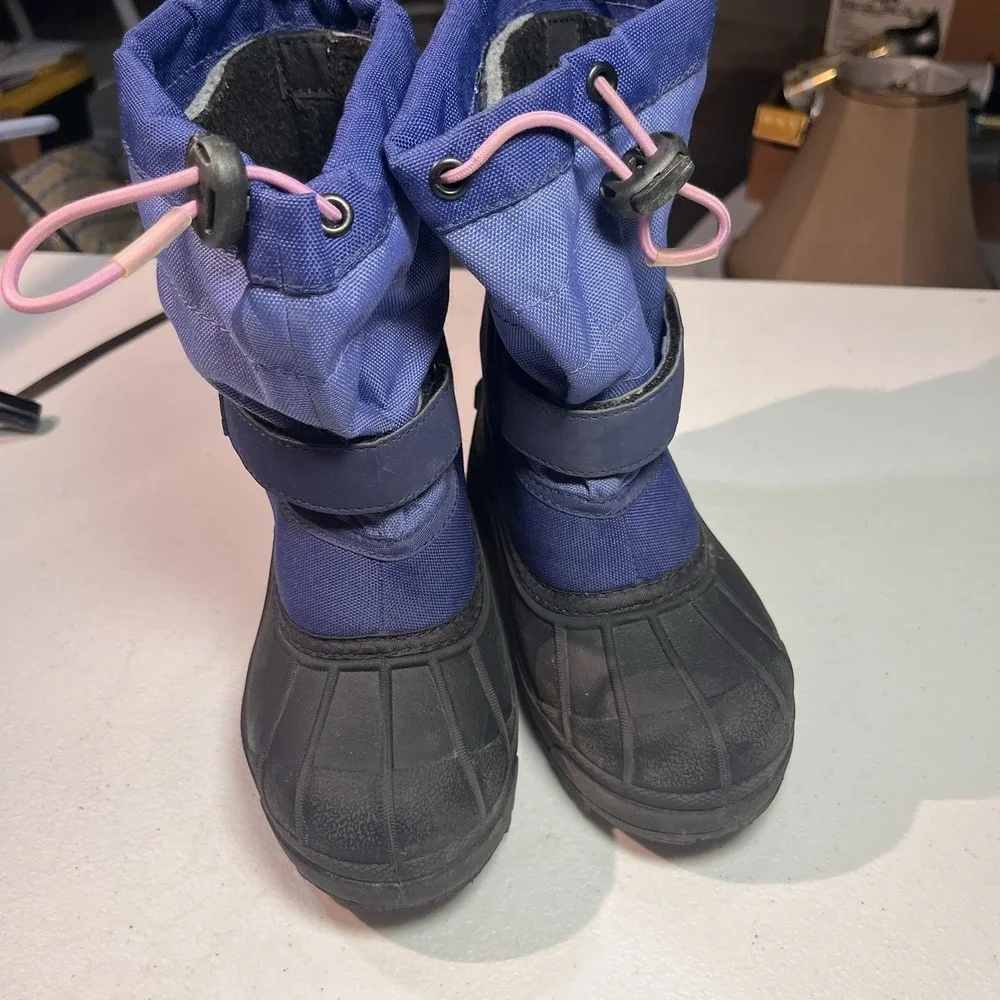 Columbia Powderbug Blue Purple Girls Sz 12 Insulated Waterproof Winter Boots EUC
